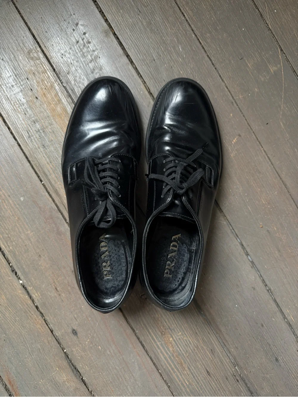 Prada Black Leather Derby Lace-Up Shoes